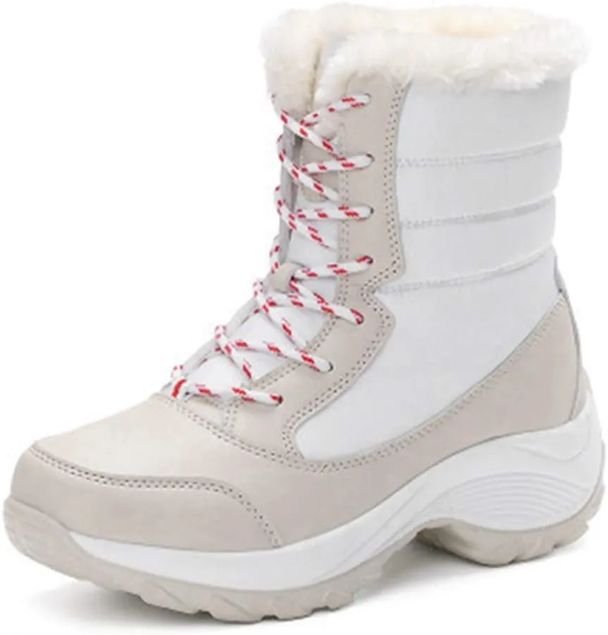 MIOKE Women's Winter Waterproof Snow Ankle Boots Lace Up Warm Fur Platform Insulated Outdoor Sneaker Booties