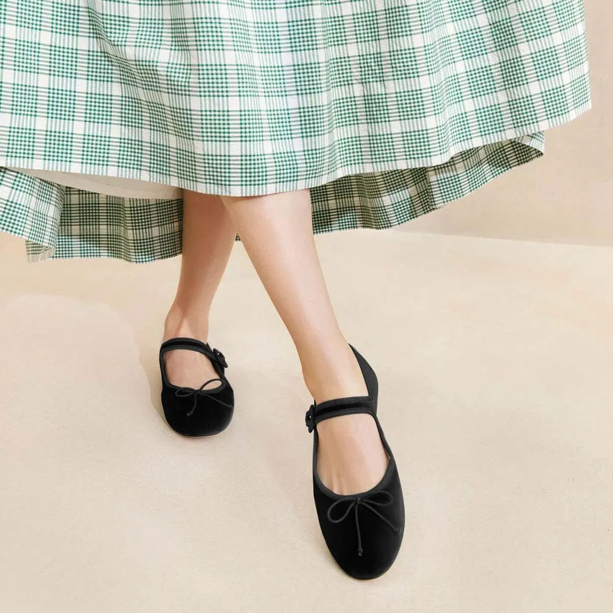 miss left Women Bowknot Ankle Strap Mary Jane Classic Closed Round Toe Ballet Flats Slip On Cozy Casual Dance Shoes Size 4-16 US