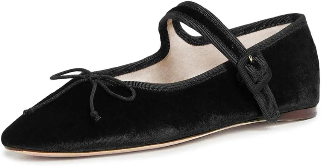 miss left Women Bowknot Ankle Strap Mary Jane Classic Closed Round Toe Ballet Flats Slip On Cozy Casual Dance Shoes Size 4-16 US