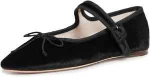 miss left Women Bowknot Ankle Strap Mary Jane Classic Closed Round Toe Ballet Flats Slip On Cozy Casual Dance Shoes Size 4-16 US