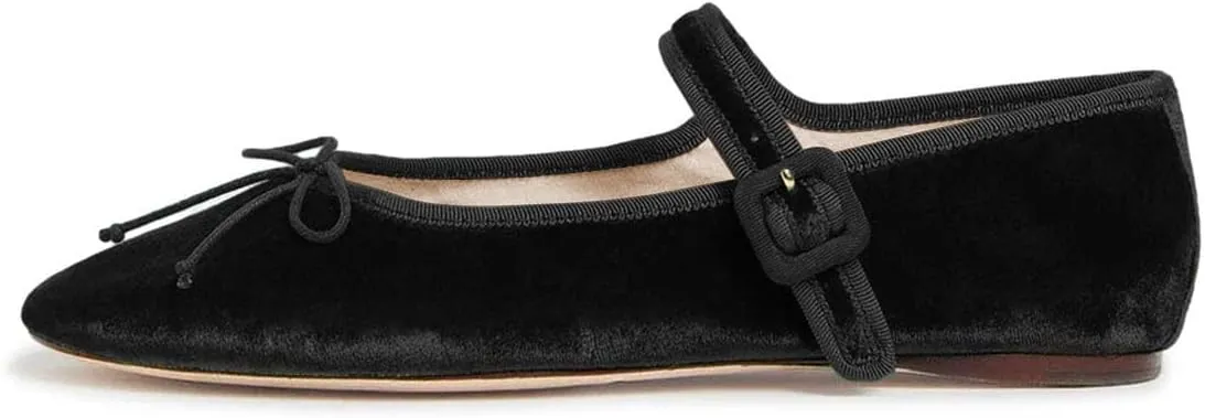 miss left Women Bowknot Ankle Strap Mary Jane Classic Closed Round Toe Ballet Flats Slip On Cozy Casual Dance Shoes Size 4-16 US