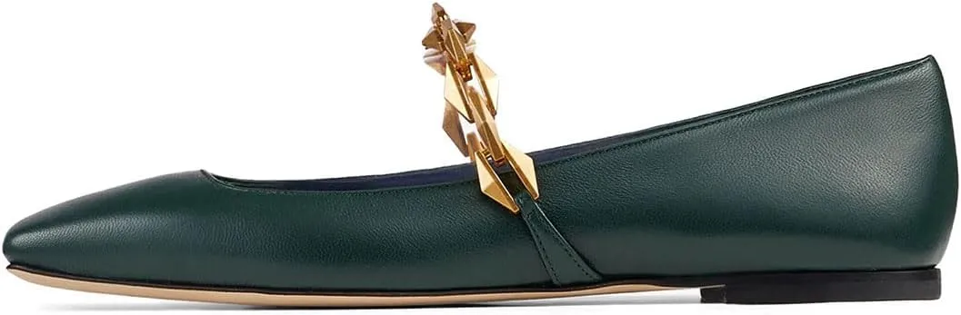 miss left Women Comfy Chain Strap Mary Janes Shoes Slip On Closed Square Toe Ballet Flats for Walking School Dressy Size 4-16 US