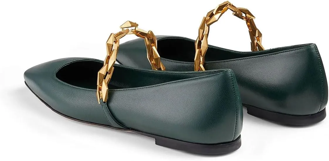 miss left Women Comfy Chain Strap Mary Janes Shoes Slip On Closed Square Toe Ballet Flats for Walking School Dressy Size 4-16 US