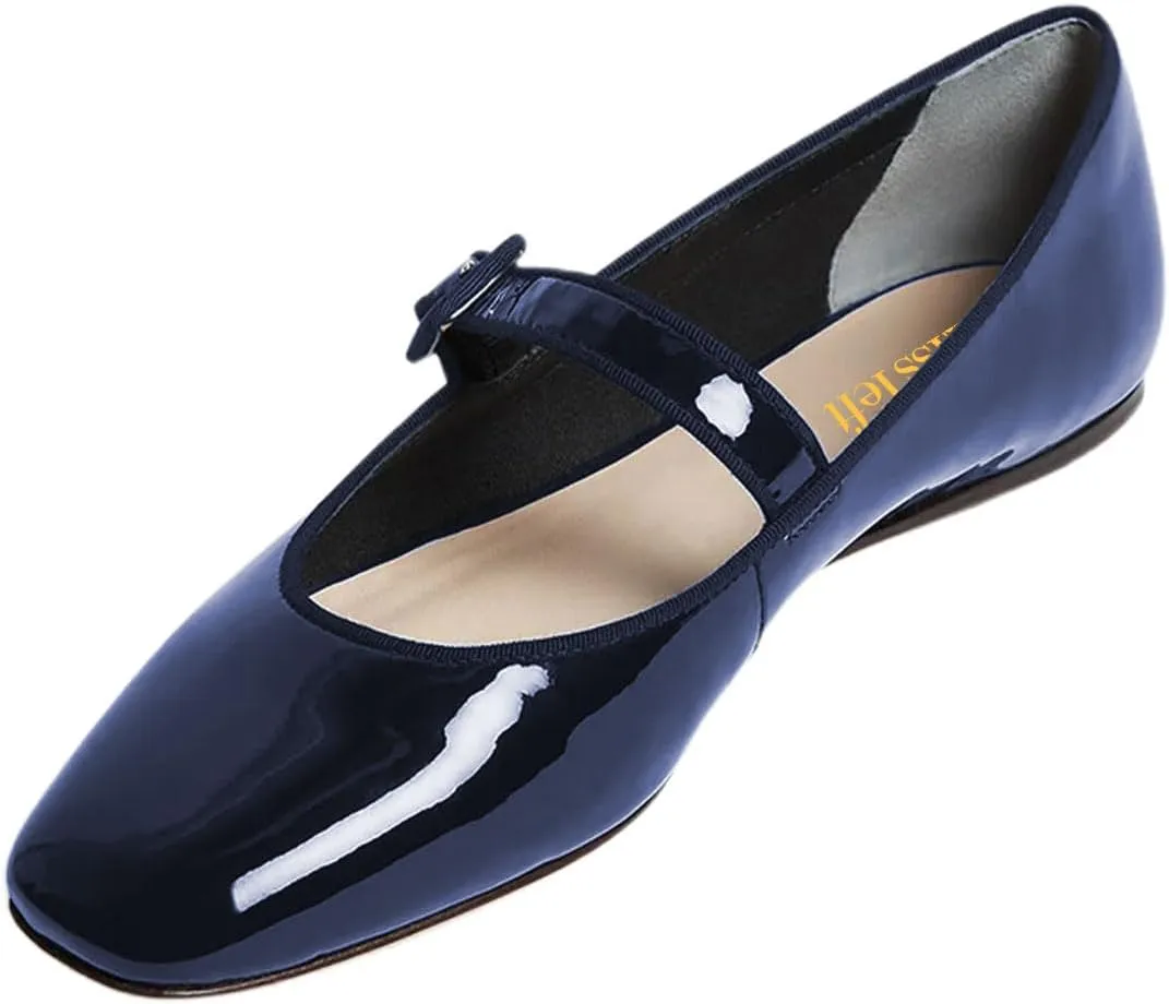 miss left Women's Comfort Buckle Strap Mary Janes Classic Closed Round Toe Ballet Flats Slip On Cozy Casual Dance Shoes Size 4-16 US