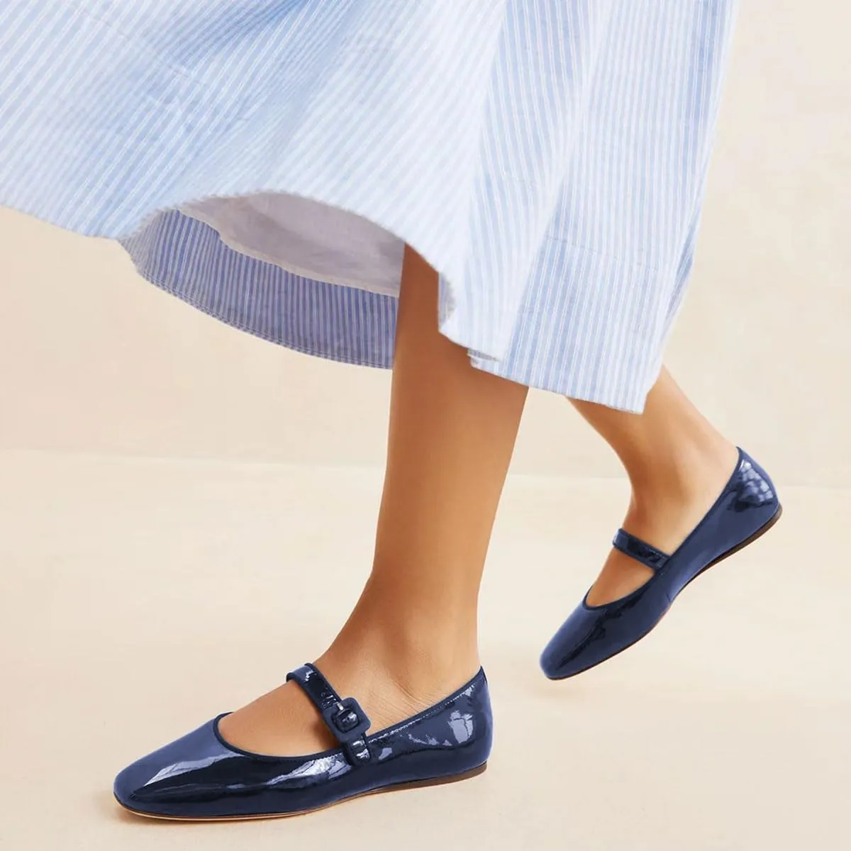 miss left Women's Comfort Buckle Strap Mary Janes Classic Closed Round Toe Ballet Flats Slip On Cozy Casual Dance Shoes Size 4-16 US