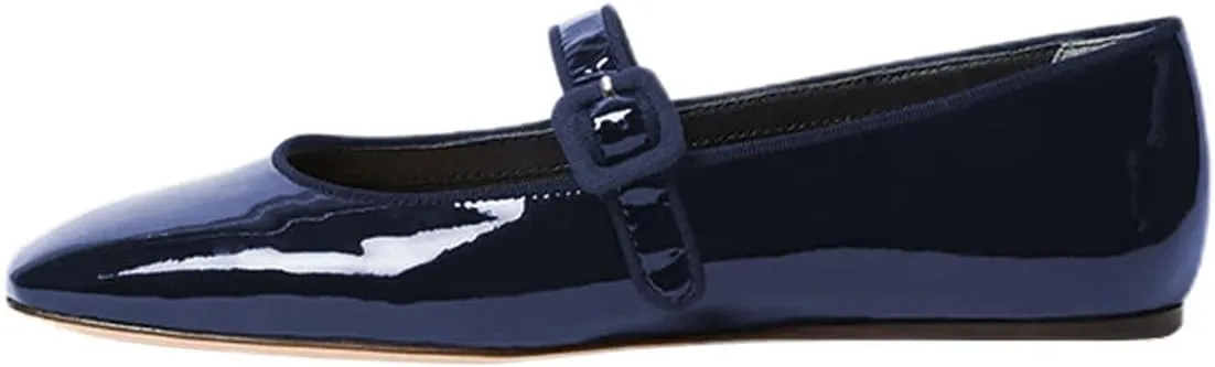 miss left Women's Comfort Buckle Strap Mary Janes Classic Closed Round Toe Ballet Flats Slip On Cozy Casual Dance Shoes Size 4-16 US