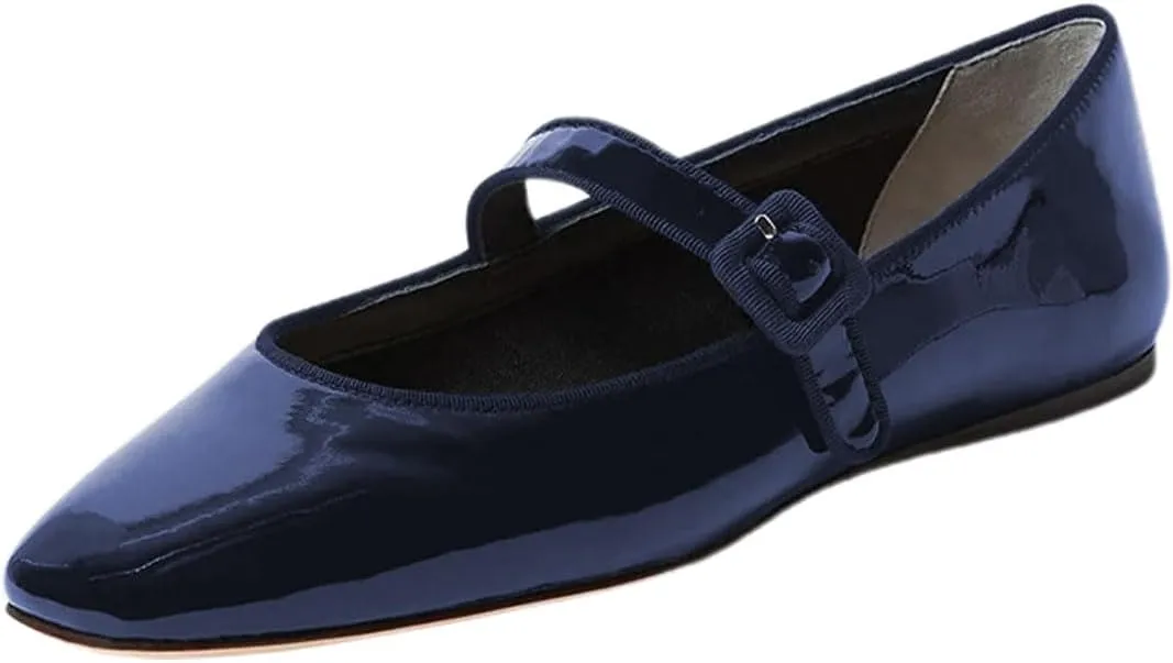 miss left Women's Comfort Buckle Strap Mary Janes Classic Closed Round Toe Ballet Flats Slip On Cozy Casual Dance Shoes Size 4-16 US