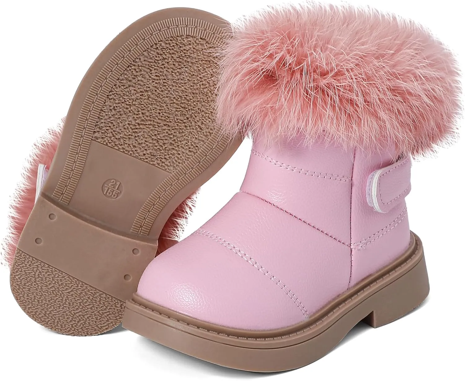 MK MATT KEELY Girl's Snow Boots Warm Fur Lining Non-Slip Ankle Boots Winter PU Leather Waterproof Boots for Toddlers/Little Kid
