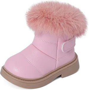 MK MATT KEELY Girl's Snow Boots Warm Fur Lining Non-Slip Ankle Boots Winter PU Leather Waterproof Boots for Toddlers/Little Kid