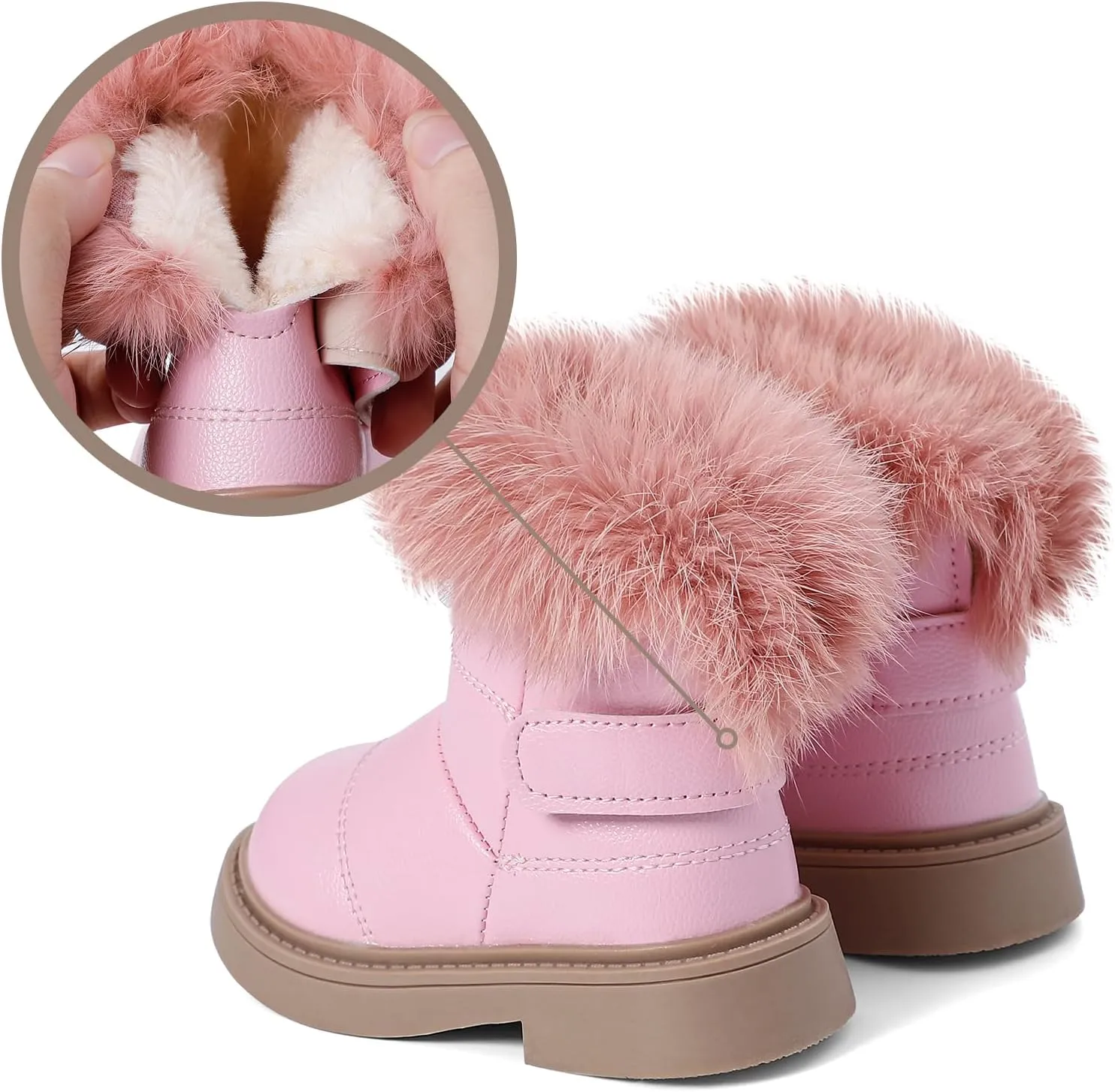 MK MATT KEELY Girl's Snow Boots Warm Fur Lining Non-Slip Ankle Boots Winter PU Leather Waterproof Boots for Toddlers/Little Kid