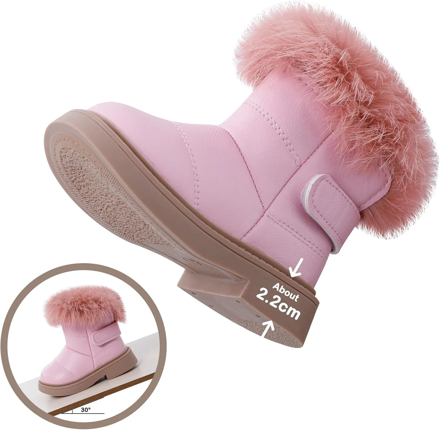 MK MATT KEELY Girl's Snow Boots Warm Fur Lining Non-Slip Ankle Boots Winter PU Leather Waterproof Boots for Toddlers/Little Kid