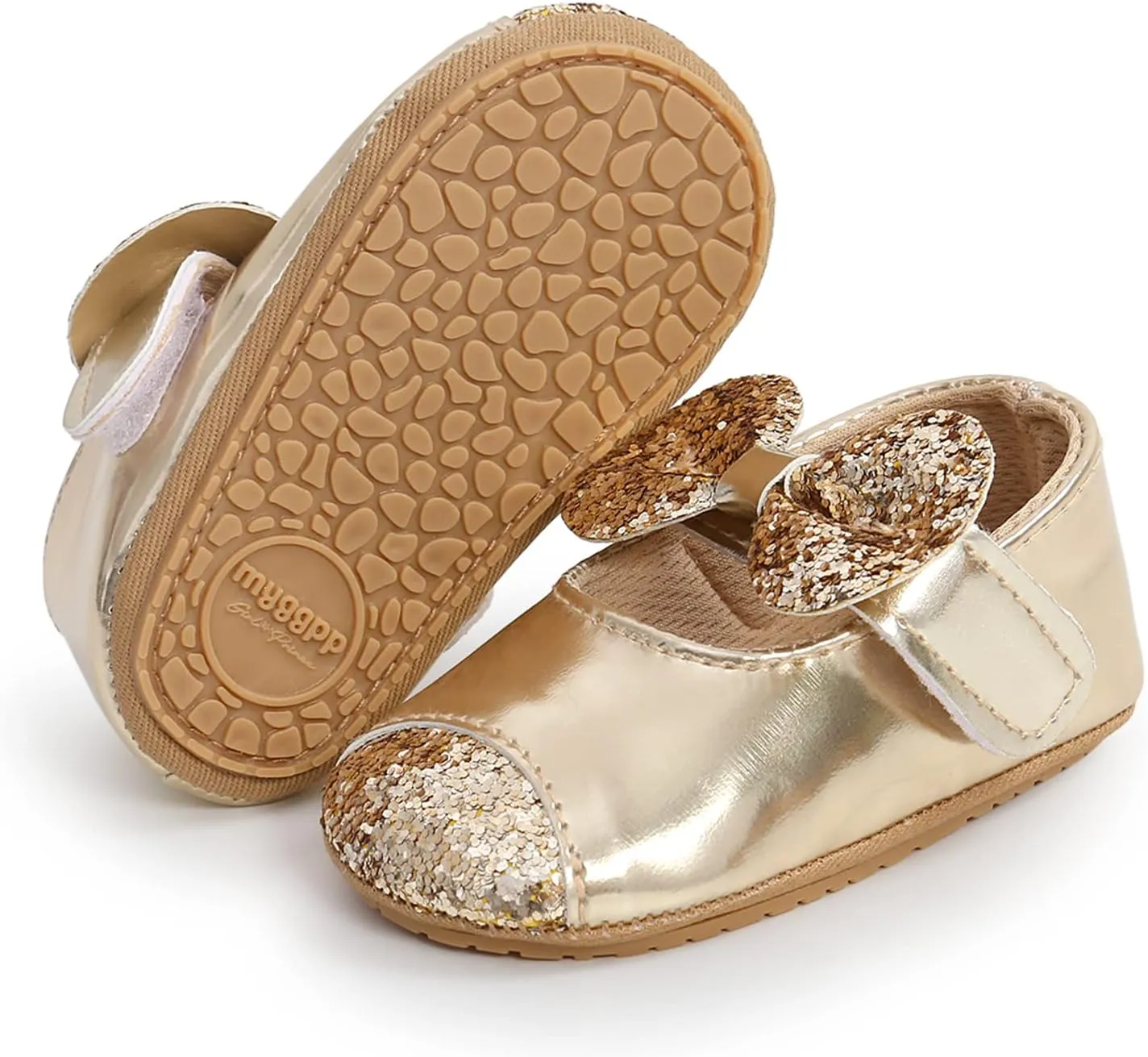 myppgg Baby Girls Mary Jane Flats Sparkly Bowknot Princess Dress Crib Shoes Non-Slip for Toddler First Walkers