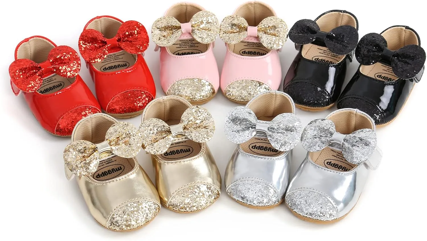 myppgg Baby Girls Mary Jane Flats Sparkly Bowknot Princess Dress Crib Shoes Non-Slip for Toddler First Walkers