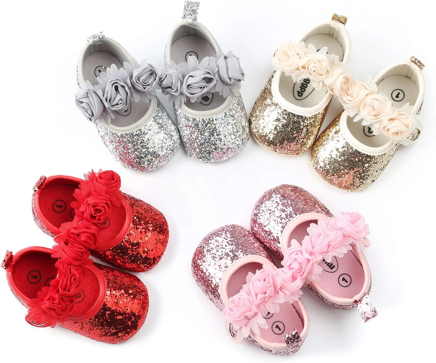 myppgg Baby Girls Mary Jane Flats Sparkly Bowknot Princess Dress Crib Shoes Non-Slip for Toddler First Walkers