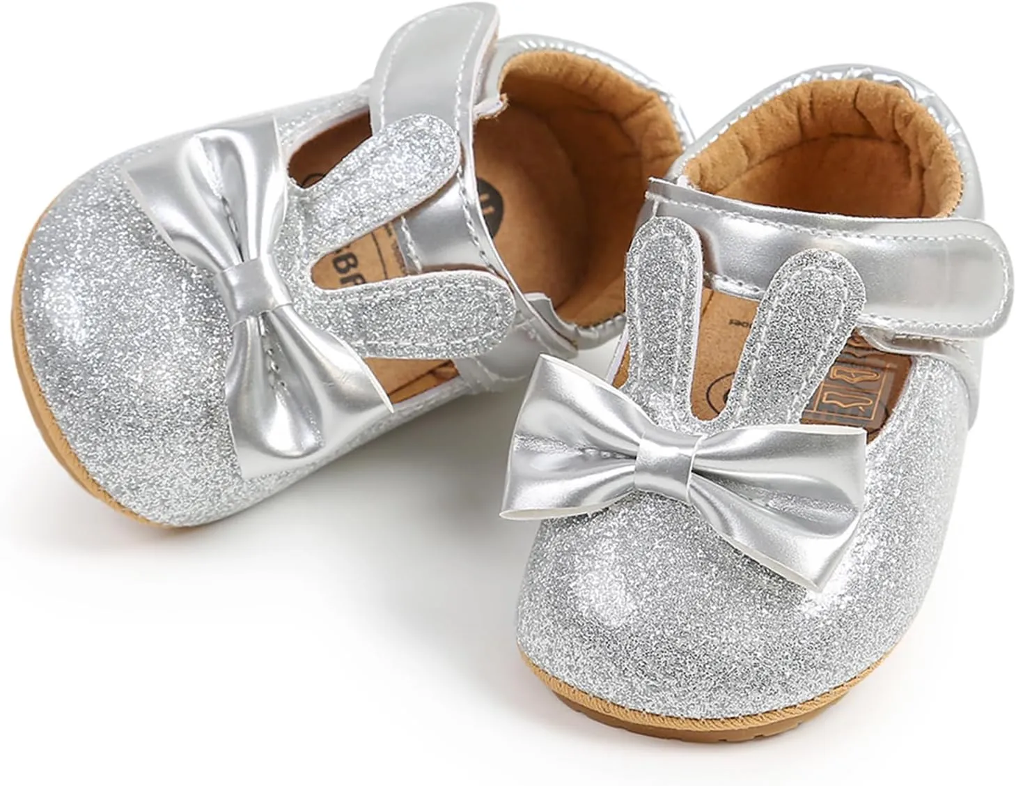 myppgg Baby Girls Mary Jane Flats Sparkly Bowknot Princess Dress Crib Shoes Non-Slip for Toddler First Walkers