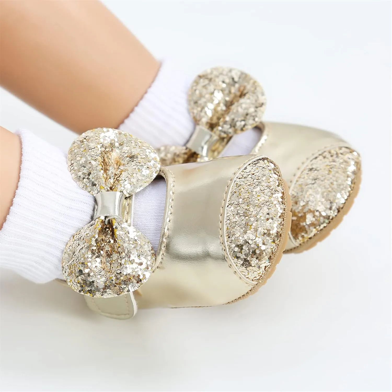 myppgg Baby Girls Mary Jane Flats Sparkly Bowknot Princess Dress Crib Shoes Non-Slip for Toddler First Walkers