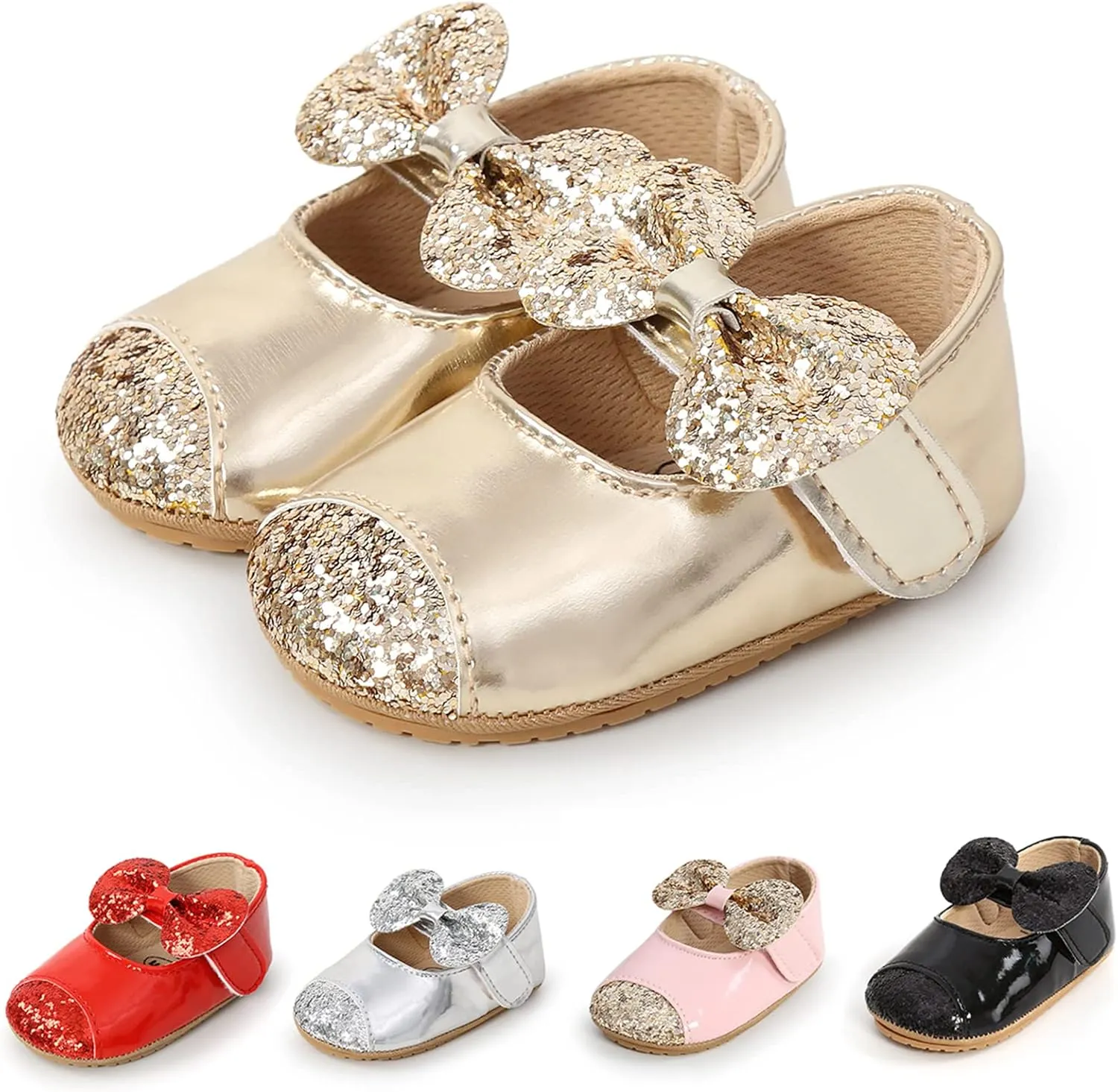 myppgg Baby Girls Mary Jane Flats Sparkly Bowknot Princess Dress Crib Shoes Non-Slip for Toddler First Walkers