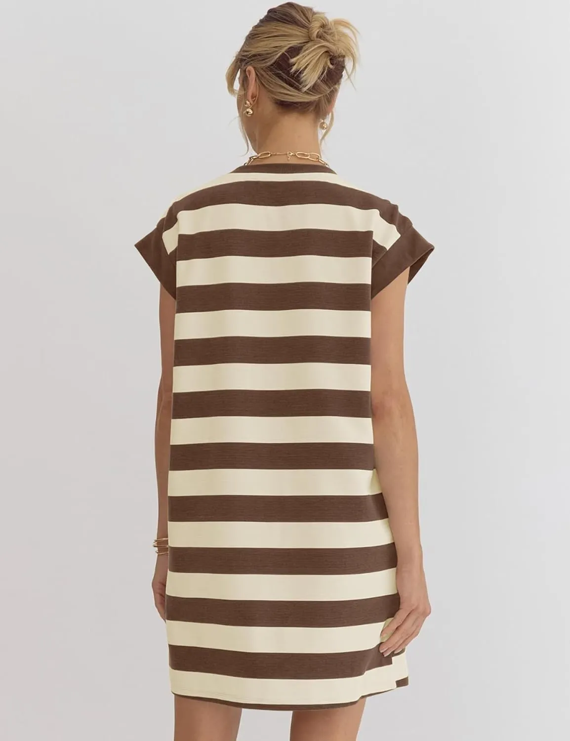 Naggoo Womens Summer Striped T Shirt Dress Crew Neck Cap Sleeve Color Block Casual A Line Short Dresses with Pockets
