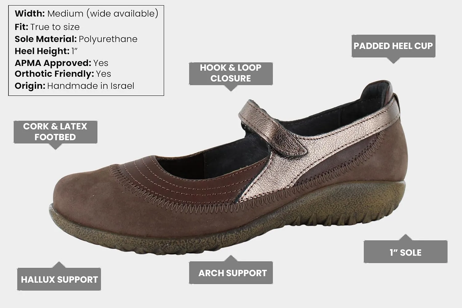 NAOT Footwear Women's Kirei Maryjane with Cork Footbed and Arch Comfort and Support - Lightweight and Perfect for Travel- Removable Footbed