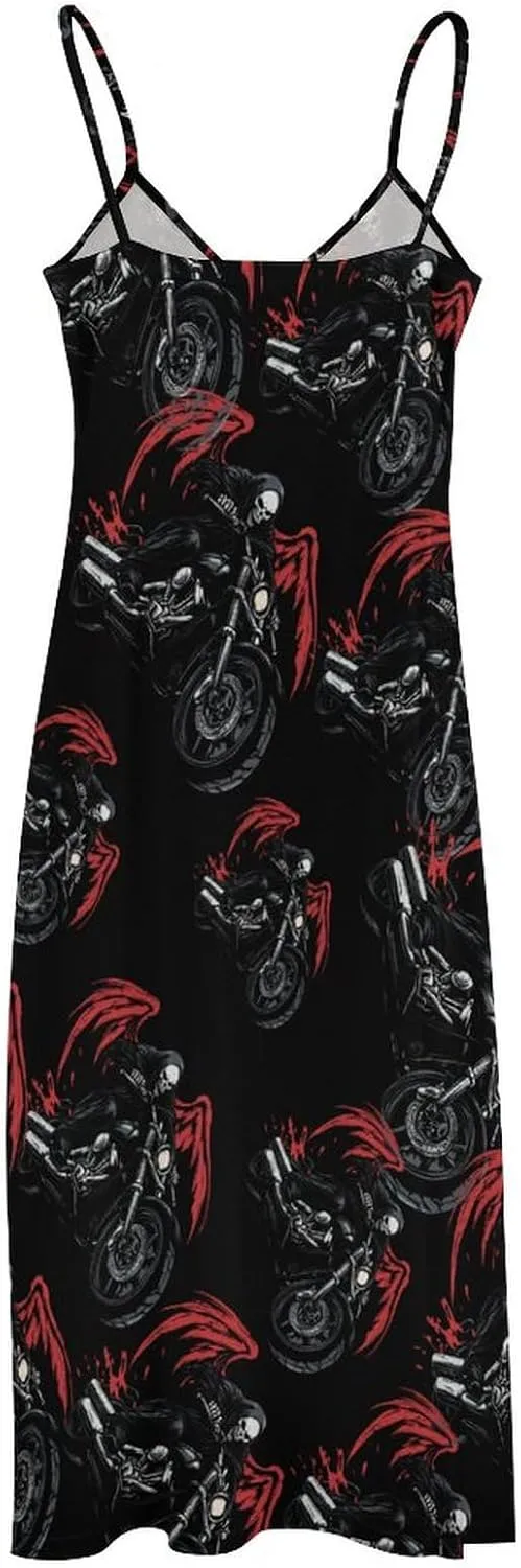 Night Rider Death Womens Summer Long Dress Casual Sleeveless Sundress Loose V Neck Tank Dresses for Beach