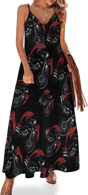 Night Rider Death Womens Summer Long Dress Casual Sleeveless Sundress Loose V Neck Tank Dresses for Beach