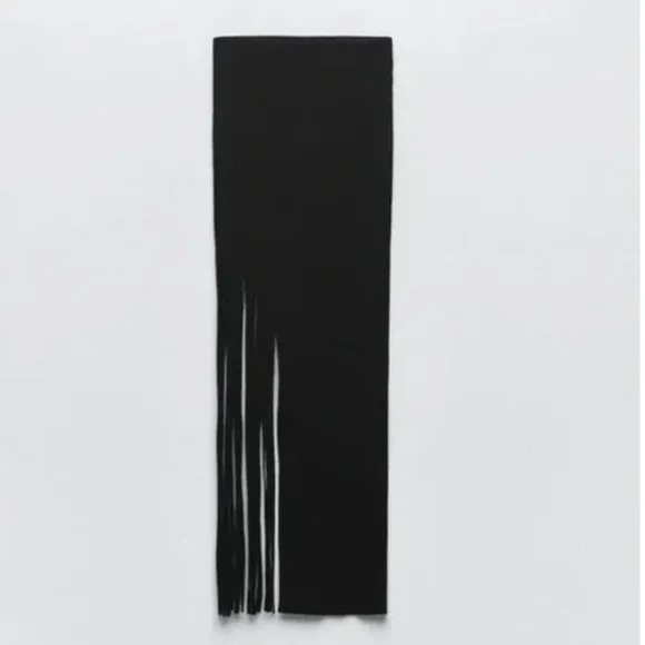 NWT Zara fringed ribbed skirt black