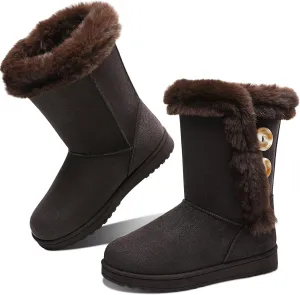 Obtaom Women’s winter snow boots Short Mid Calf fashion boot Art Resin button Faux Suede boots for women
