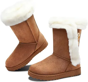 Obtaom Women’s winter snow boots Short Mid Calf fashion boot Art Resin button Faux Suede boots for women