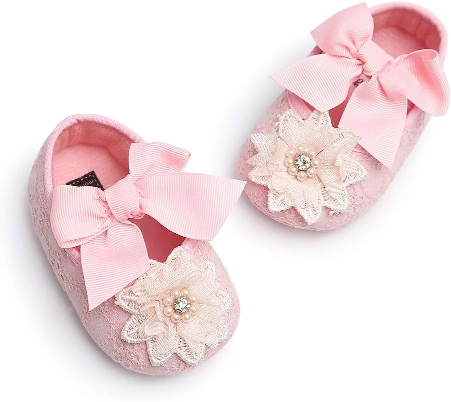 Ohwawadi Infant Baby Girl Shoes Baby Mary Jane Flats Princess Wedding Dress Shoes Crib Shoe for Newborns, Infants, Babies, and Toddlers