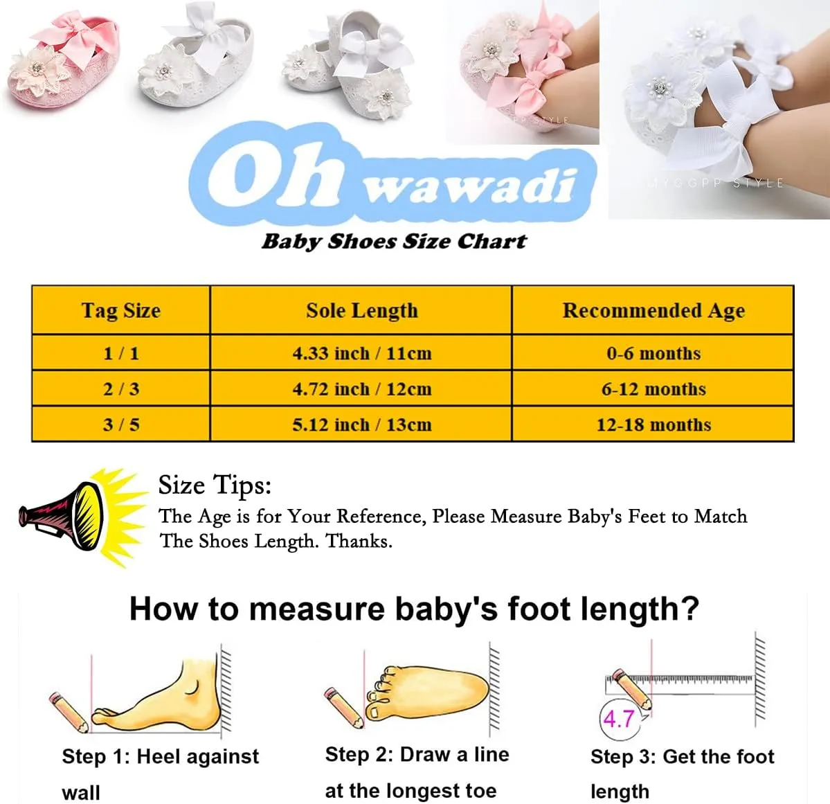 Ohwawadi Infant Baby Girl Shoes Baby Mary Jane Flats Princess Wedding Dress Shoes Crib Shoe for Newborns, Infants, Babies, and Toddlers