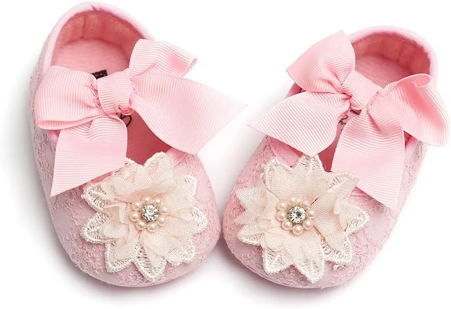 Ohwawadi Infant Baby Girl Shoes Baby Mary Jane Flats Princess Wedding Dress Shoes Crib Shoe for Newborns, Infants, Babies, and Toddlers