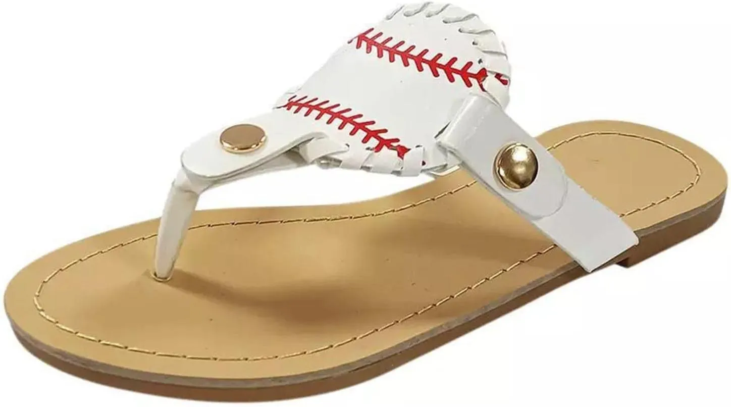 oiangi Sandals Women Dressy Summer Flats Cute Baseball Thong Clip Toe Flip Flops Lightweight Comfortable Beach Slipper Ladies Casual Shoes Sandalias para Mujer
