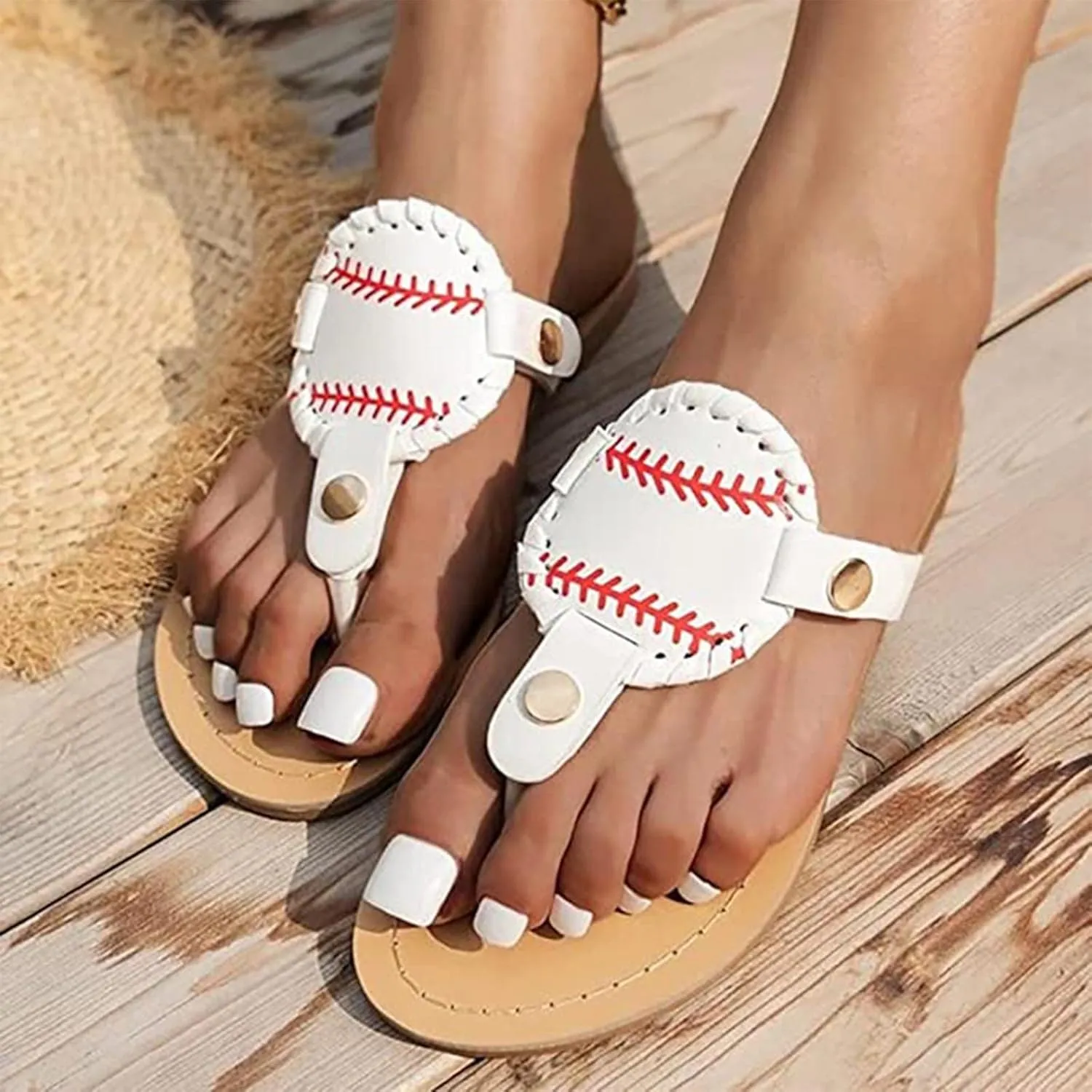 oiangi Sandals Women Dressy Summer Flats Cute Baseball Thong Clip Toe Flip Flops Lightweight Comfortable Beach Slipper Ladies Casual Shoes Sandalias para Mujer
