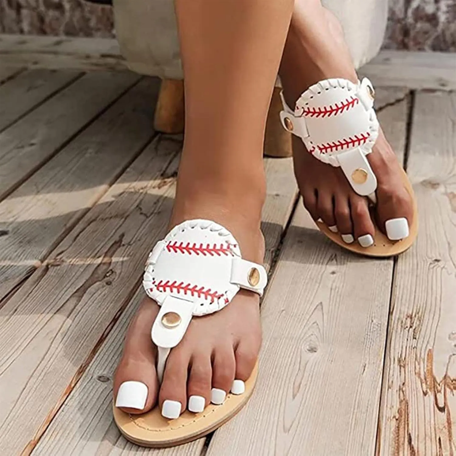 oiangi Sandals Women Dressy Summer Flats Cute Baseball Thong Clip Toe Flip Flops Lightweight Comfortable Beach Slipper Ladies Casual Shoes Sandalias para Mujer