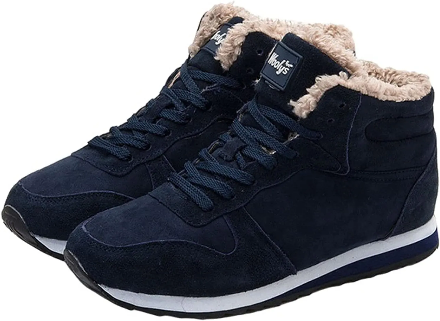 oiangi Womens Lace Up Snow Boots - Fashion Round Toe Plush Warm Flat Couples Cotton Shoes Comfortable Lightweight Casual High Top Non-slip Booties