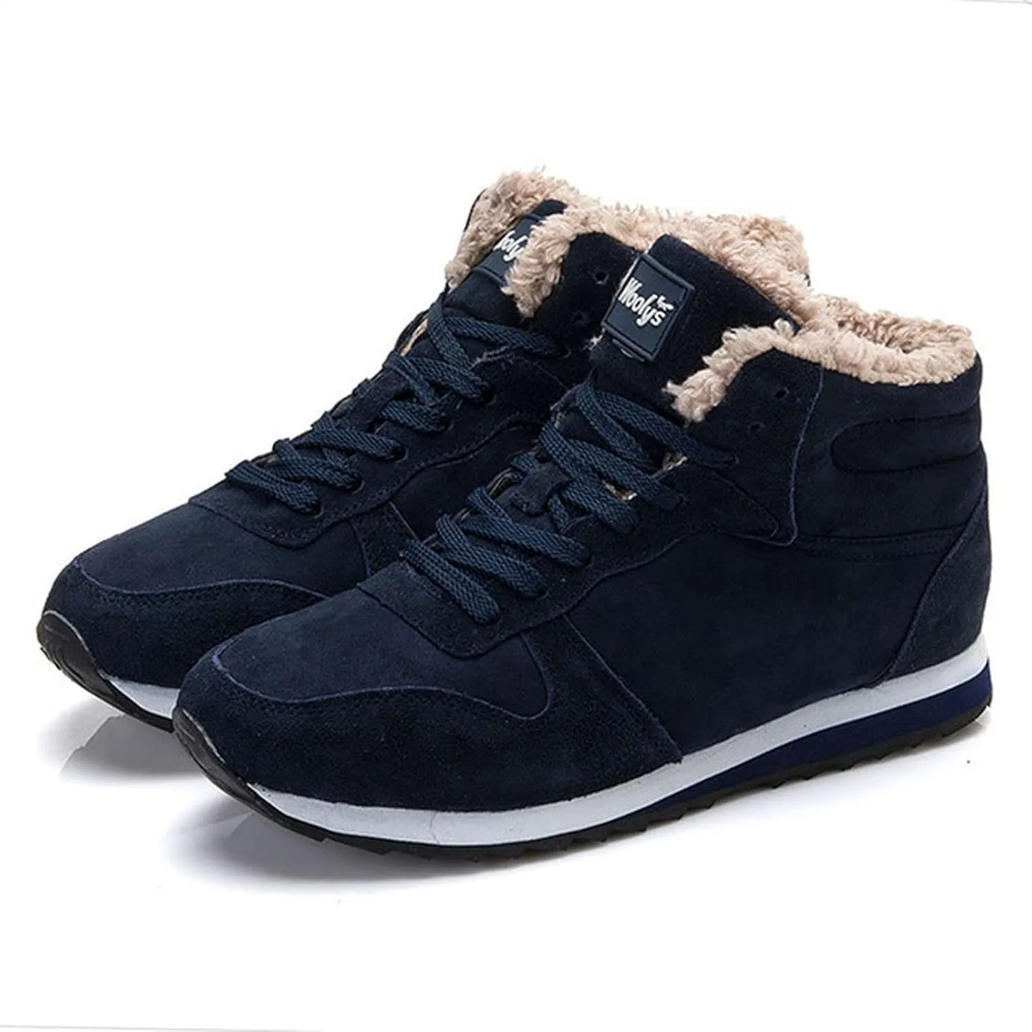 oiangi Womens Lace Up Snow Boots - Fashion Round Toe Plush Warm Flat Couples Cotton Shoes Comfortable Lightweight Casual High Top Non-slip Booties
