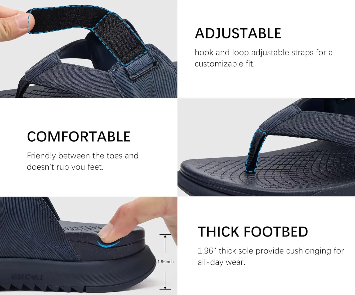 ONCAI Mens Orthopedic Flip Flops Men's Walking Sandals with Arch Support Sport Recovery Sandal for Man size 7-14