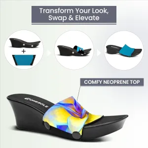 Onesole Black Elegance Blue Agave Blue Travel Kit, wedge lightweight Shoes, Interchangeable comfy Tops, women's wedge Sandals