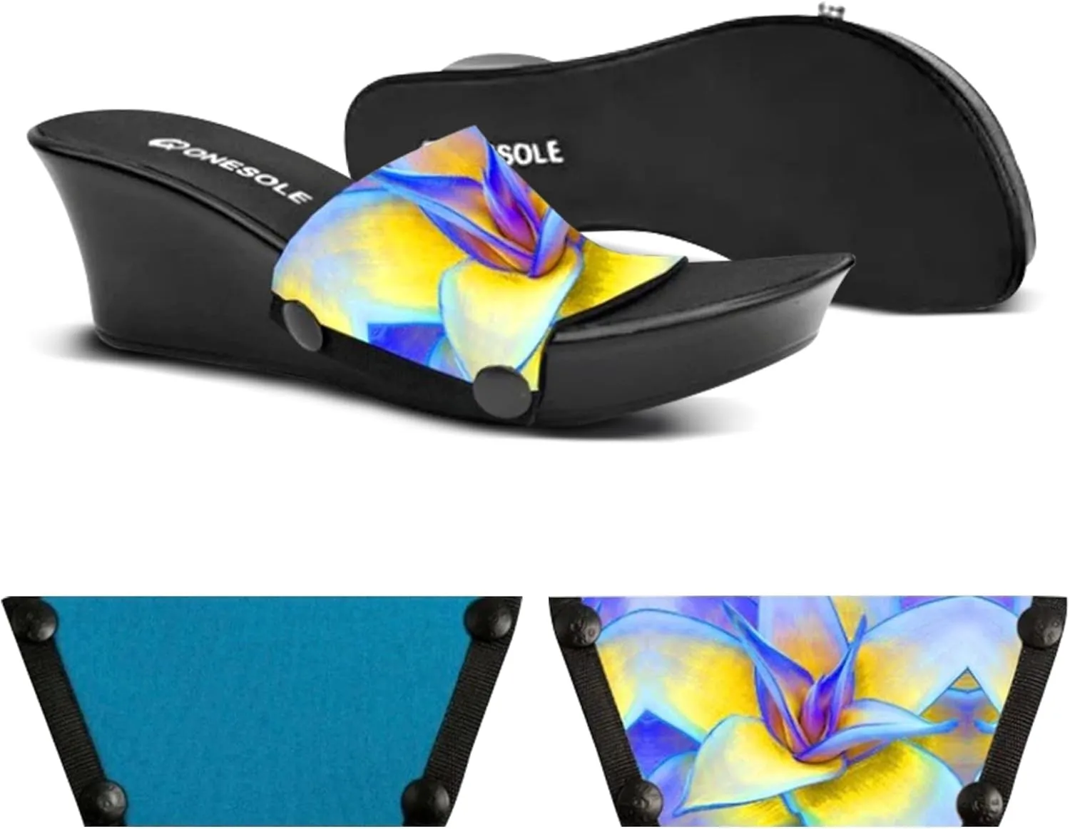 Onesole Black Elegance Blue Agave Blue Travel Kit, wedge lightweight Shoes, Interchangeable comfy Tops, women's wedge Sandals