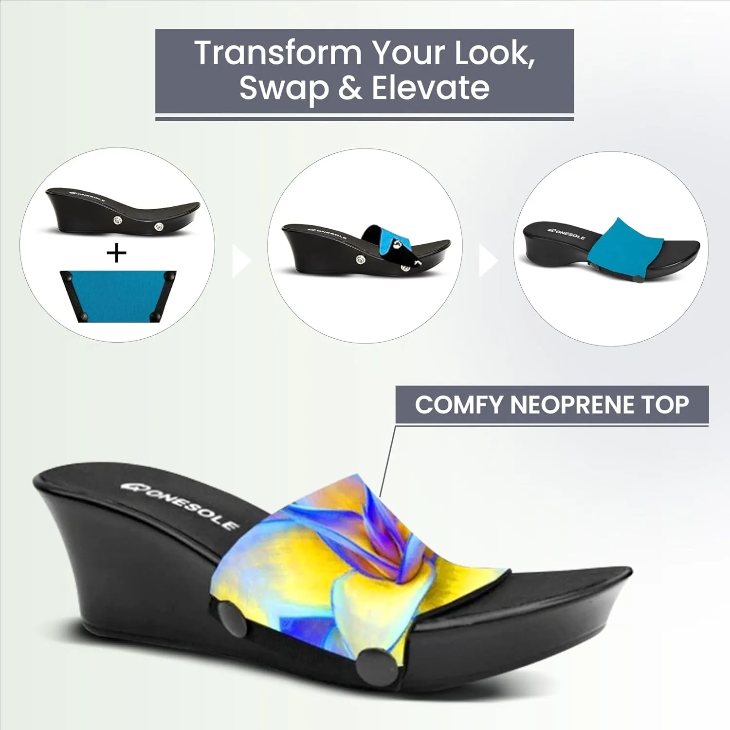 Onesole Black Elegance Blue Agave Blue Travel Kit, wedge lightweight Shoes, Interchangeable comfy Tops, women's wedge Sandals