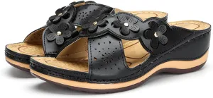 ORNVEION Open Toe Fancy Flower Women Wedge Orthopedic Sandals,Hollowed Slip on Arch Support Sandals Casual Bohemian Fashion Non-Slip Lightweight Slippers