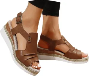 Orthopedic Platform Wedge Sandals for Women Summer Dressy Flat 2023 Open Toe Ankle Strap Espadrilles Sandals Casual Strappy Slip on Sandals Beach Boho Sandals Comfortable Outdoor Shoes (Brown #2, 7)