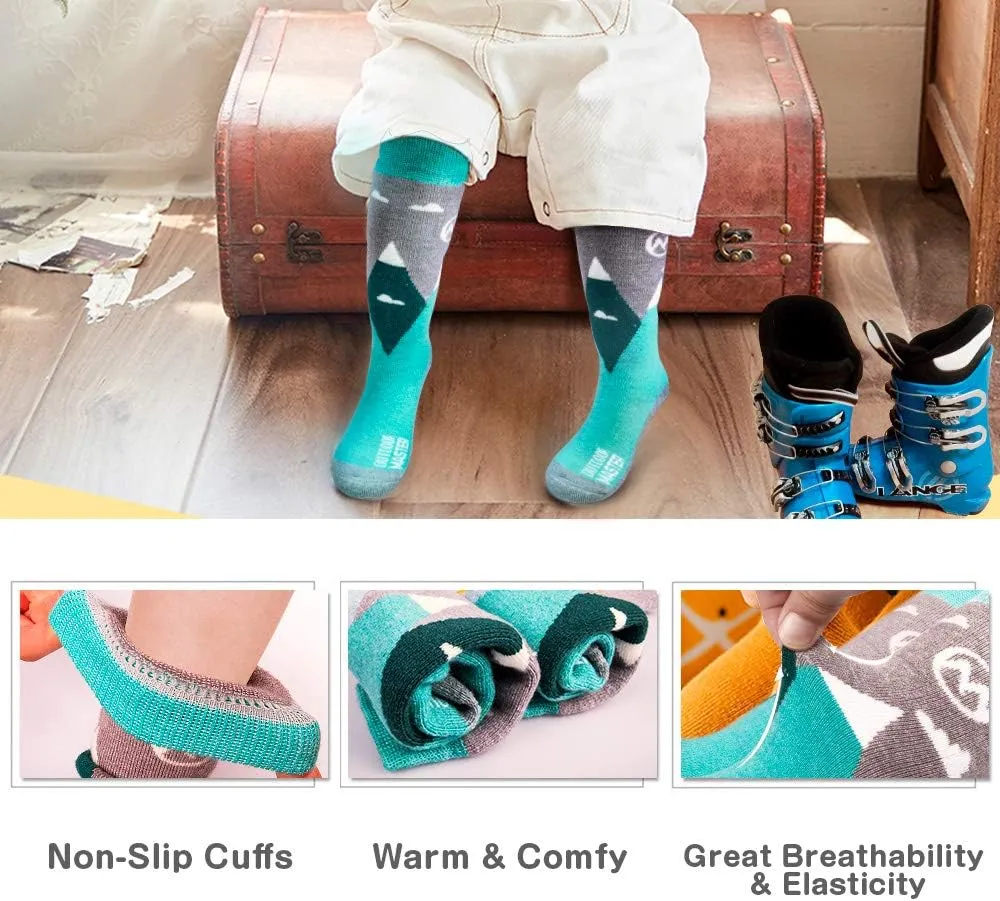 OutdoorMaster Kids Ski Socks - Merino Wool Blend, Over the Calf Design