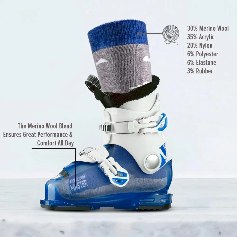 OutdoorMaster Kids Ski Socks - Merino Wool Blend, Over the Calf Design