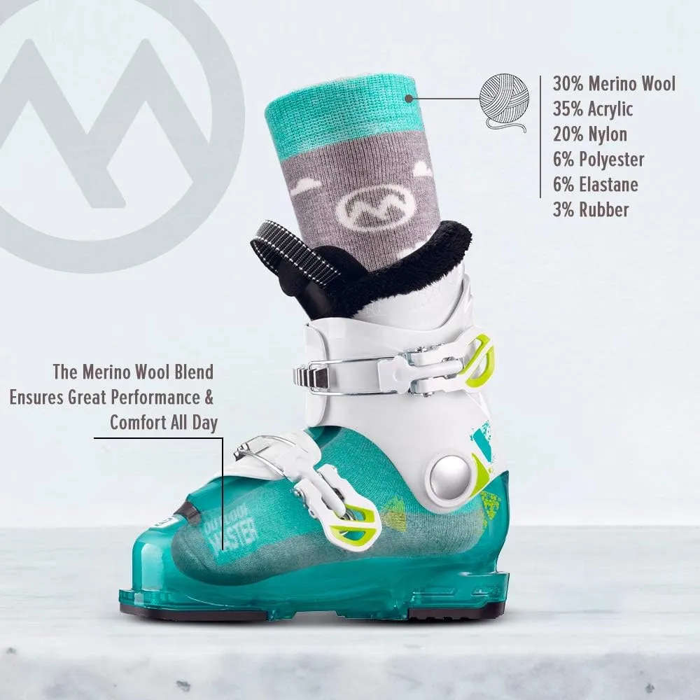 OutdoorMaster Kids Ski Socks - Merino Wool Blend, Over the Calf Design