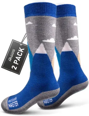 OutdoorMaster Kids Ski Socks - Merino Wool Blend, Over the Calf Design