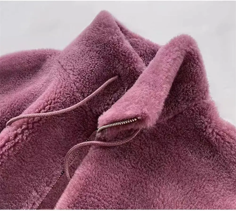 Padded Coat Stand-collar Double-faced Fleece Jacket，Winter Fashion Solid Open Front Faux Fur Coat，Warm and cozy