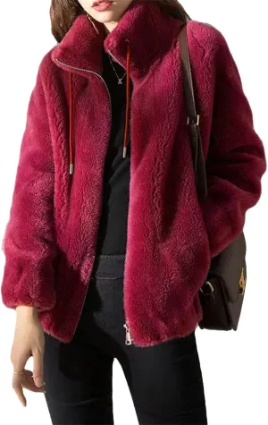 Padded Coat Stand-collar Double-faced Fleece Jacket，Winter Fashion Solid Open Front Faux Fur Coat，Warm and cozy