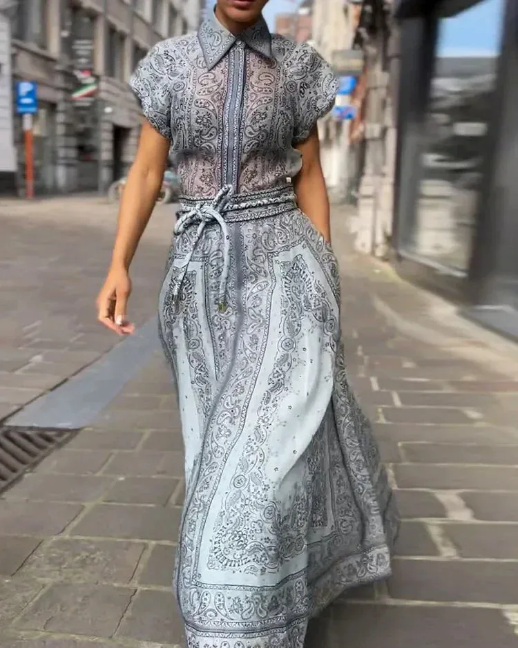 Paisley Maxi Shirt Dress | Belted Waist | Lightweight and Boho-Chic