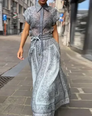 Paisley Maxi Shirt Dress | Belted Waist | Lightweight and Boho-Chic